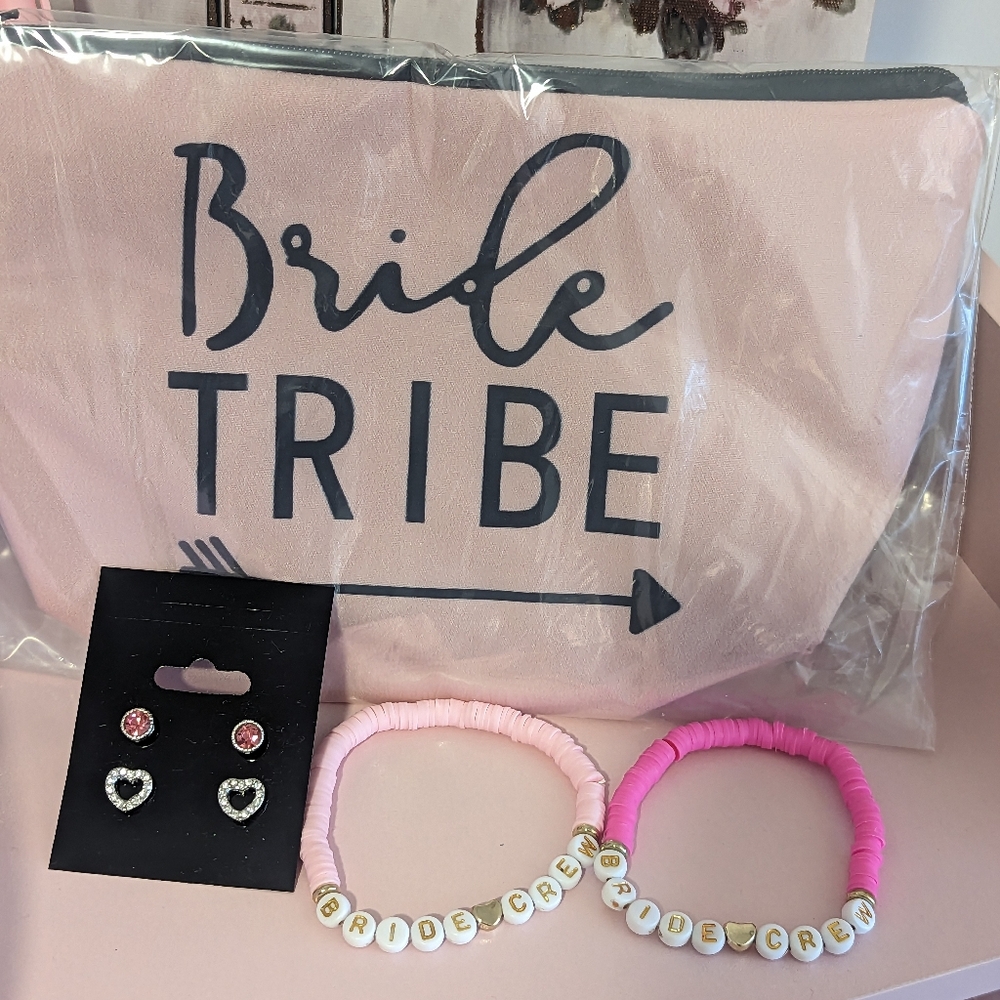 Bridesmaid Jewelry & Make Up Pouch Set New!